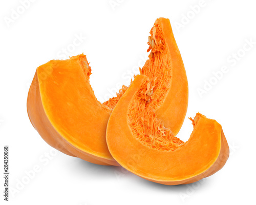 Murais de parede Slices of pumpkin isolated on white background