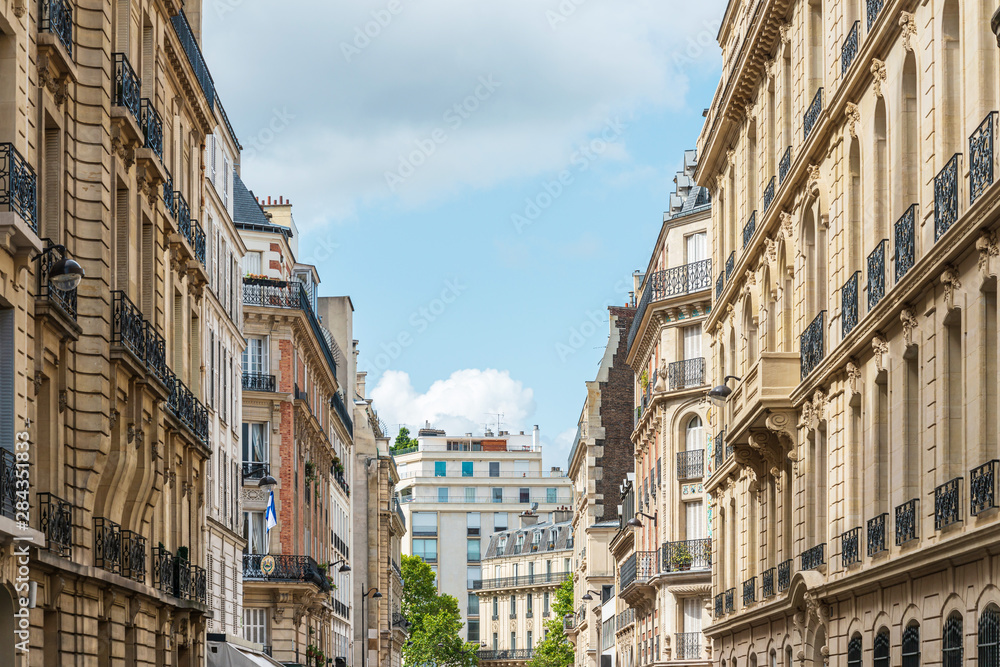 PARIS, FRANCE - July 31, 2019: beautiful Street view of Buildings, Paris city, France.