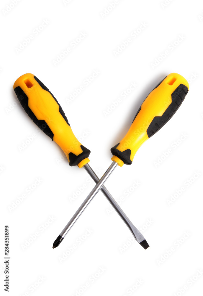 Set of screwdrivers for construction work on a white background Set of screwdrivers for construction work on a white background