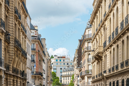 PARIS, FRANCE - July 31, 2019: beautiful Street view of Buildings, Paris city, France. © ilolab