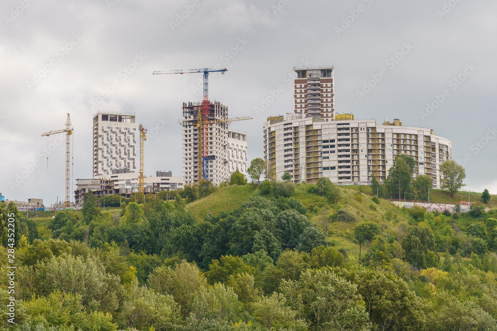 view of the residential district with high-rise from the river in Nizhny Novgorod view of the residential district with high-rise from the river in Nizhny Novgorod