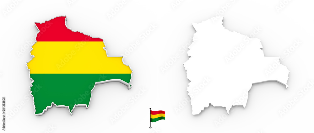 3D map of Bolivia white silhouette and flag 3D map of Bolivia white silhouette and flag