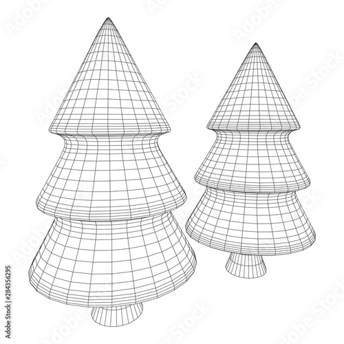 Wireframe A Christmas tree sign mesh. Wireframe low poly mesh vector illustration