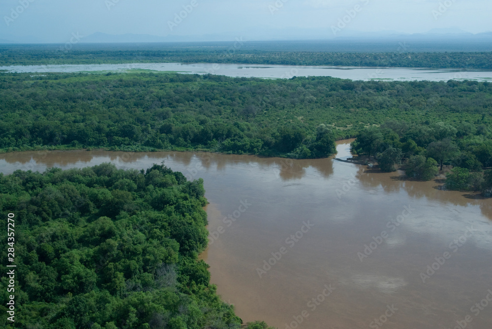 Ethiopia: aerials of Lower Omo River Basin in flood stage
