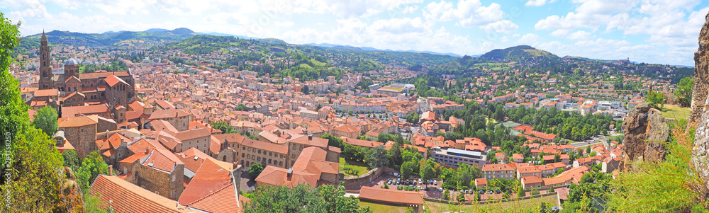 Superb panoramic view of the city of Le Puy en Velay from the rock of Notre Dame de France (Our Lady of France)