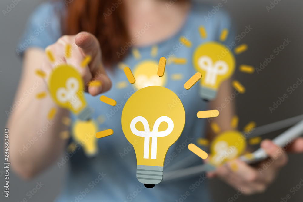  touching light bulbs, new ideas with innovative technology and creativity.