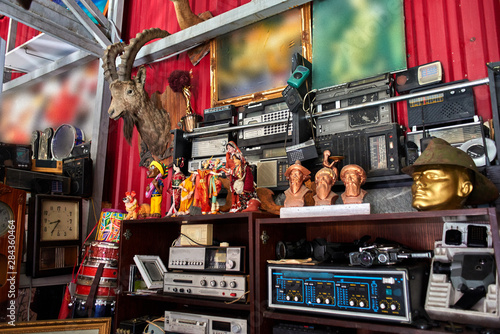 Canvas Print Flea market, swap meet, old rare retro things, vintage objects