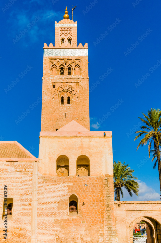 Koutoubia Mosque and minaret, Marrakech, Morocco.