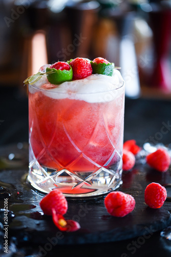 raspberry   lime cocktail with the fresh egg foam