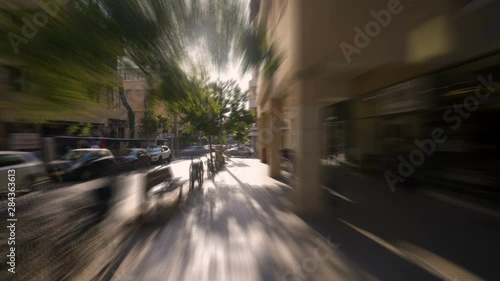 Walking trough Tel Aviv, Israel, Shenkin street hyperlapse fast speed  4k photo