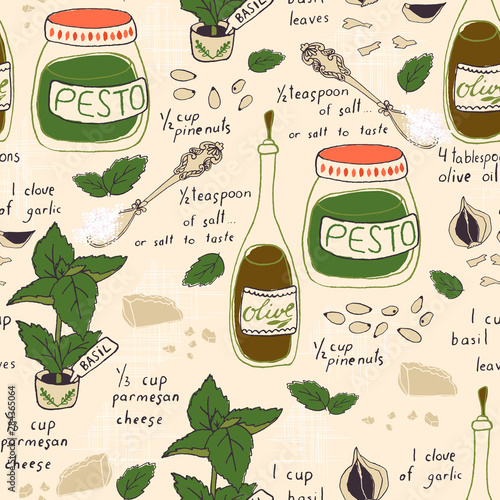 Pesto Recipe seamless pattern