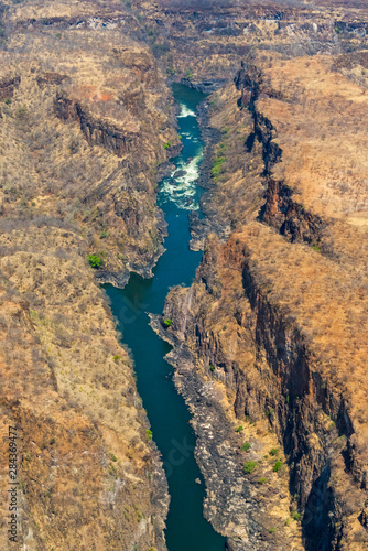 Aerial view of gorge along Zambezi River (feeding into Victoria Falls), Zimbabwe