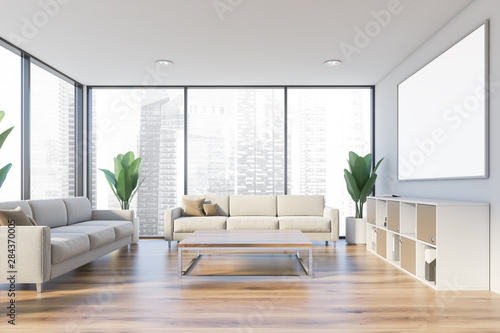 White office lounge interior with poster
