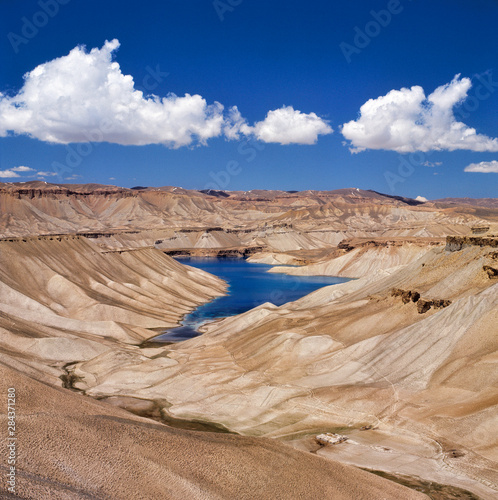 Afghanistan, Band-i-Amir Lakes. A series of clear blue lakes exist in the arid climate of the Hindu Kush Mountains in Afghanistan. photo