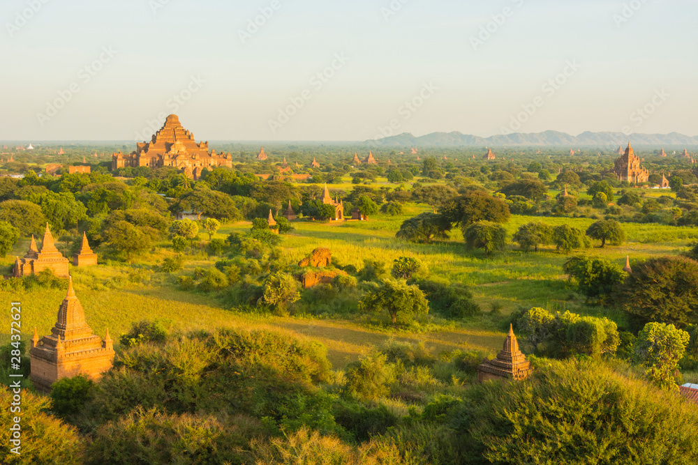 Myanmar. Bagan. Late afternoon light over the plains of Bagan and Dhammayangyi Temple.