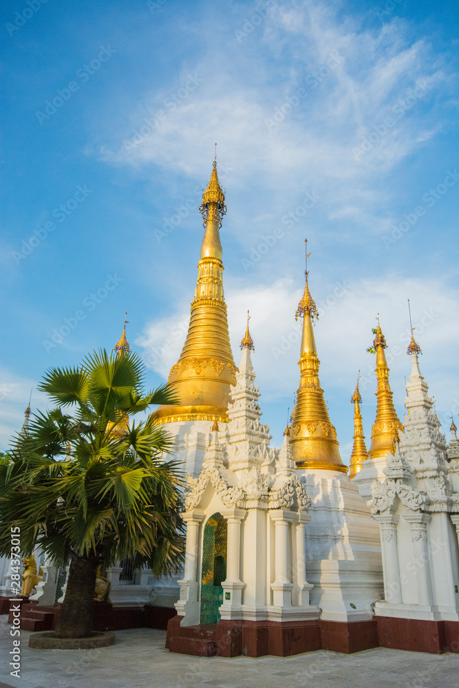 Myanmar. Yangon. Shwedagon Pagoda. Stupas near the Northern gate.