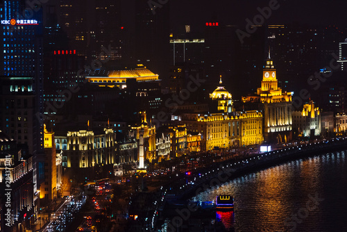 Photography Night view of colonial buildings along the Bund by Huangpu River, Shanghai, Chin