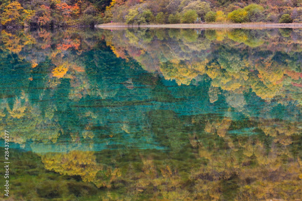 Autumn reflections and lake, Jiuzhaigou National Park, Sichuan Province, China