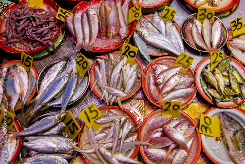 Fish vendors on Canton Road, Mongkok, Kowloon, Hong Kong, China.