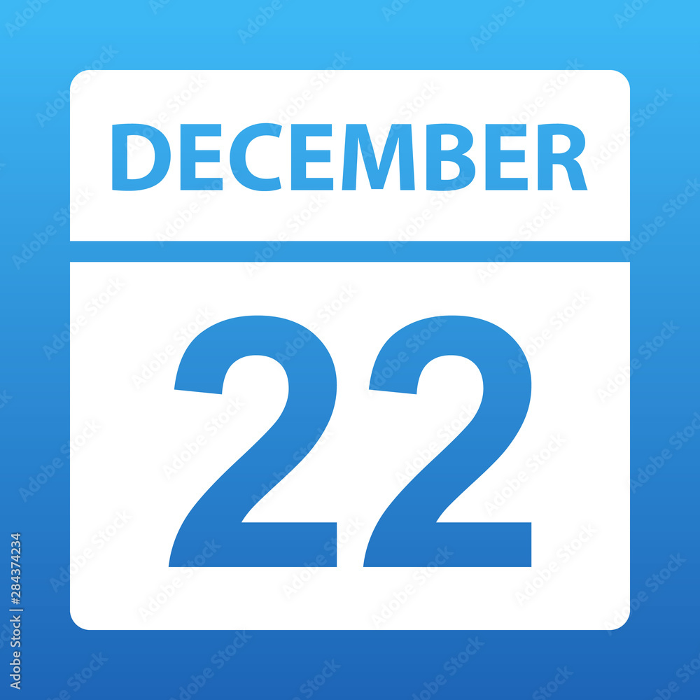 December 22. White calendar on a colored background. Day on the calendar. Twenty second of december. Vector illustration. December 22. White calendar on a colored background. Day on the calendar. Twenty second of december. Vector illustration.