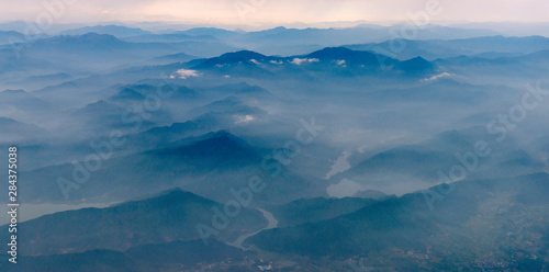 Aerial view of mountain and clouds, China