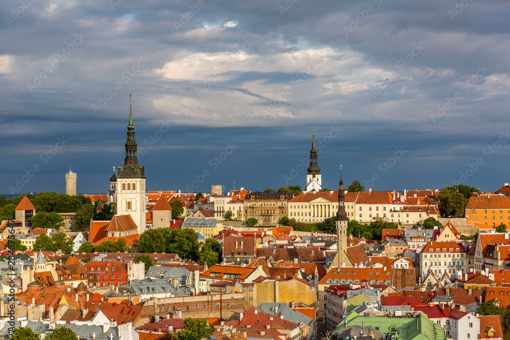 View of well preserved Tallinn old town in the morning