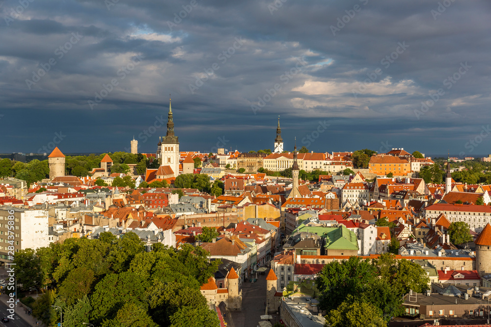 View of well preserved Tallinn old town in the morning
