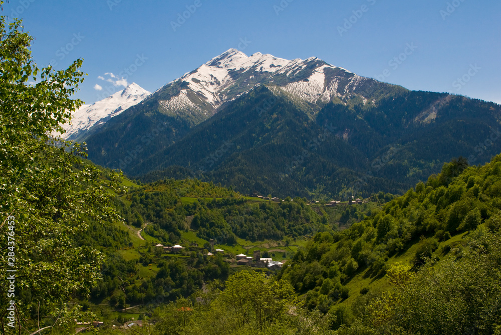 Alpine landscape with mountains and green valleys, Svanetia, Georgia