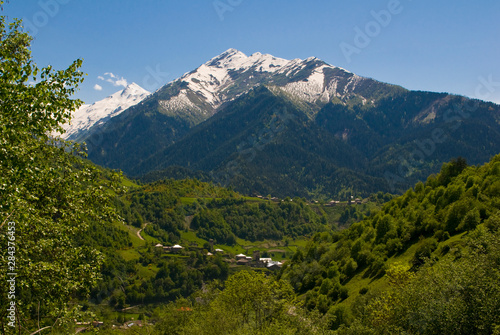 Alpine landscape with mountains and green valleys, Svanetia, Georgia