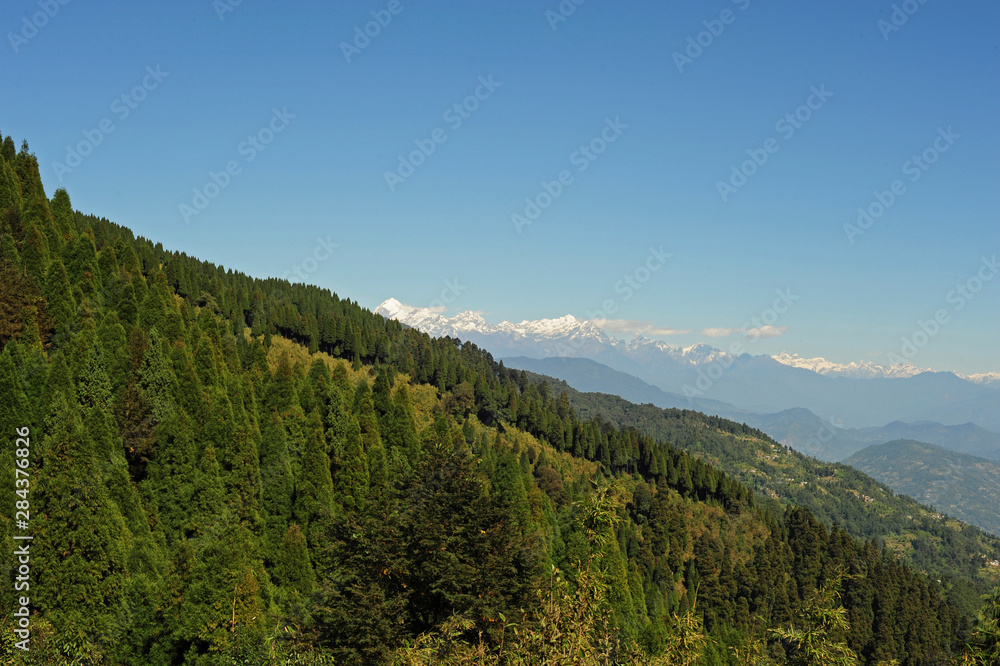 India, West Bengal, Singalila National Park, view on the snowcapped Himalaya