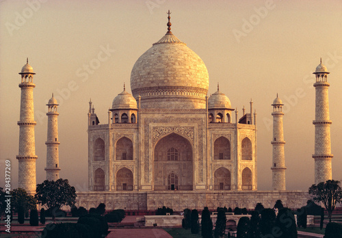 Asia, India, Agra. The Taj Mahal, in Agra, India, was built in the 17th century by the Emperor Shah Jahan in memory of his wife Mumtaz Mahal and is a World Heritage Site.