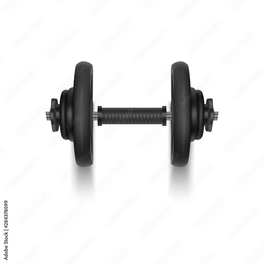Black dumbbell for training, Realistic Detailed Close Up View Isolated on White Background. Sport Element of Fitness Dumbbell, Vector illustration Black dumbbell for training, Realistic Detailed Close Up View Isolated on White Background. Sport Element of Fitness Dumbbell, Vector illustration