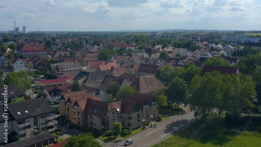 Aerial view of the city Bad Friedrichshall in Germany. Descend beside the town. Aerial view of the city Bad Friedrichshall in Germany. Descend beside the town.