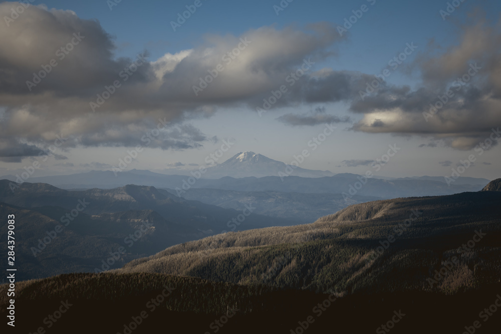 Dramatic light and clouds over Mt Adams and the Oregon wilderness