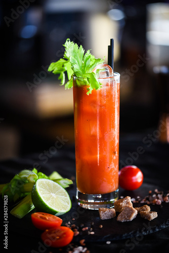 bloody mary cocktail with fresh tomatoes juice  salt   pepper