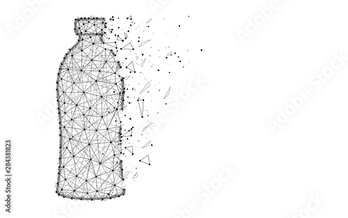 Bottle low poly design, drink abstract geometric image, plastic wireframe mesh polygonal vector illustration made from points and lines on white background