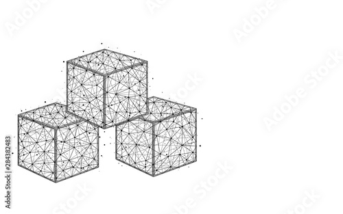 Cubes low poly design, sugar abstract geometric image, ice cube wireframe mesh polygonal vector illustration made from points and lines on white background