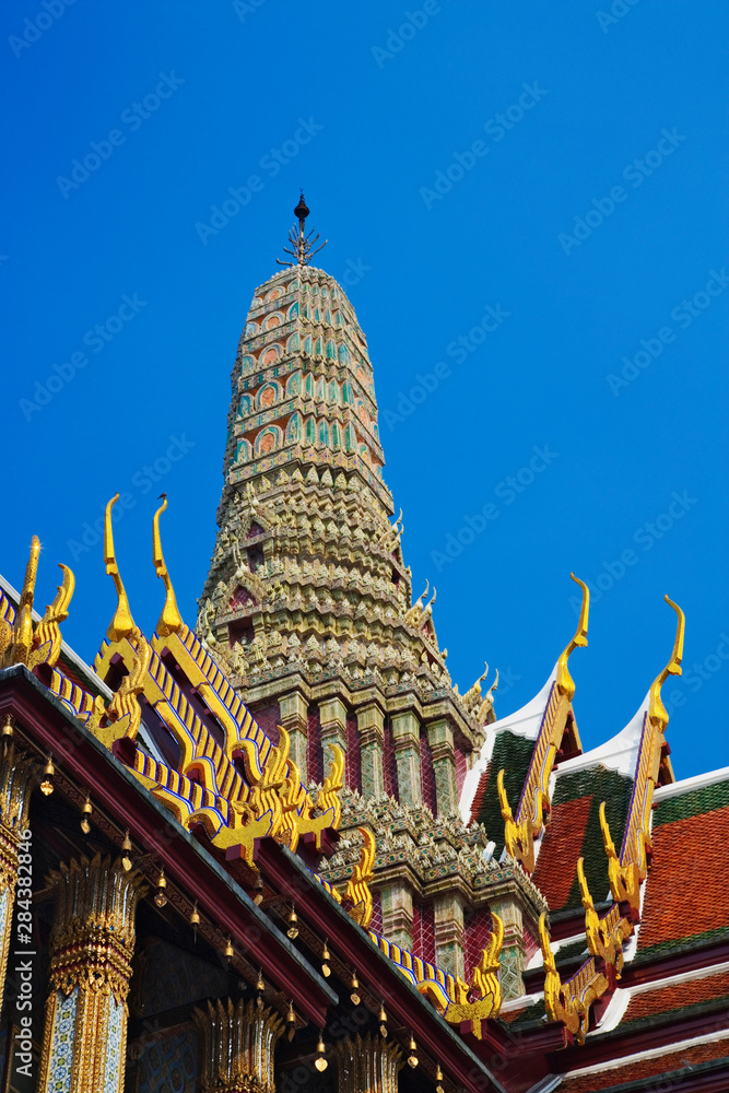Ornate columns and spire, Grand Palace, Bangkok, Thailand