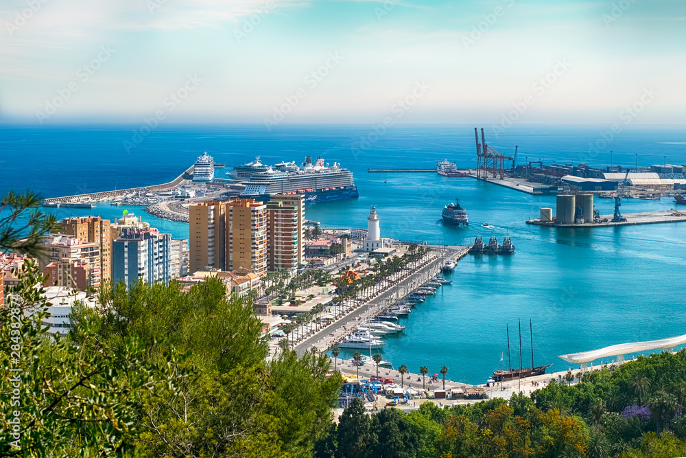 Panoramic view of the Malaga port