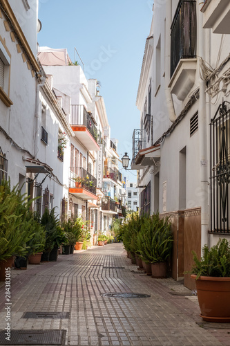 Typical old town street in Marbella  Costa del Sol  Andalusia  Spain  Europe