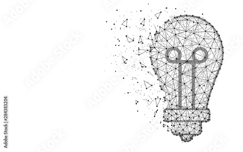 Light bulb low poly design, Incandescent lamp abstract geometric image, Idea wireframe mesh polygonal vector illustration made from points and lines on white background