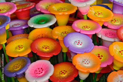 Carved wooden flowers at market  Bo Sang  Chiang Mai  Thailand