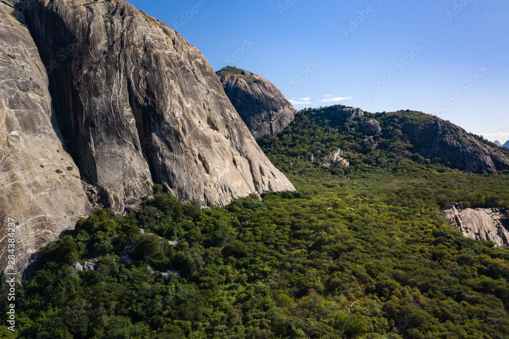 Beautiful aerial view of a Valley with huge rocks in the country side of Brazil 