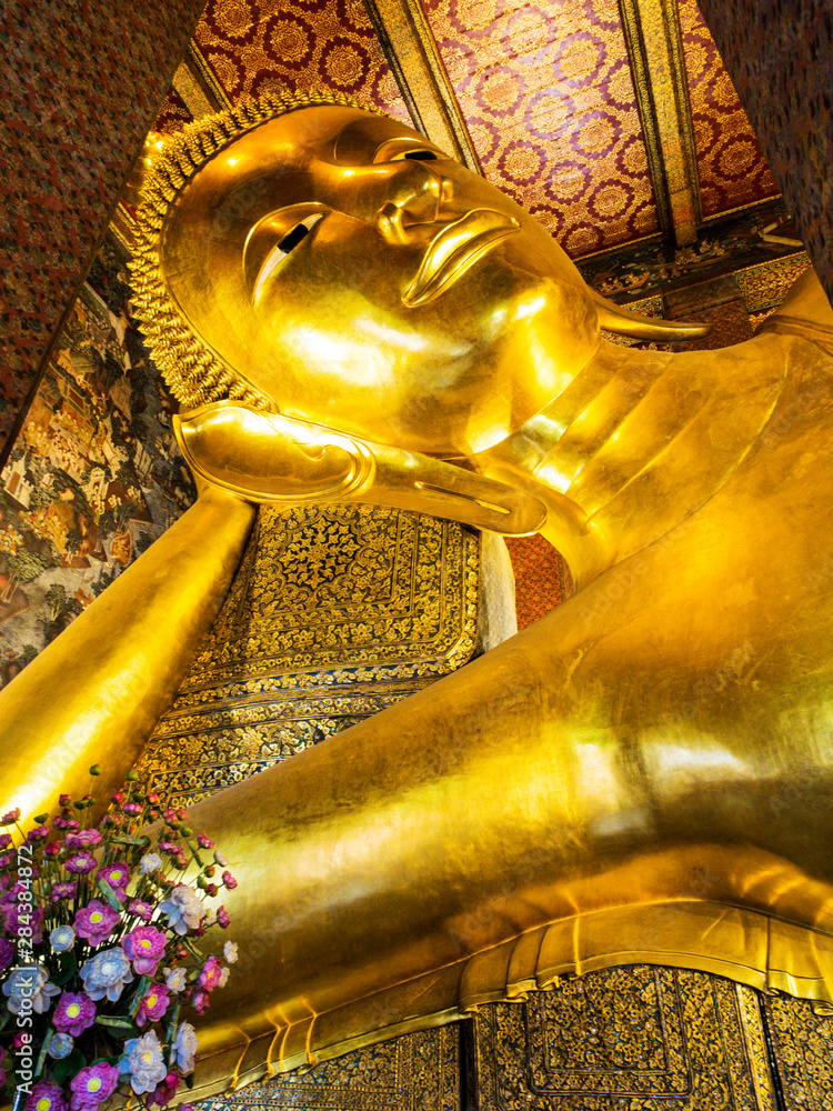 Southeast Asia, Thailand, Bangkok, What Pho. Reclining Buddha. Detail