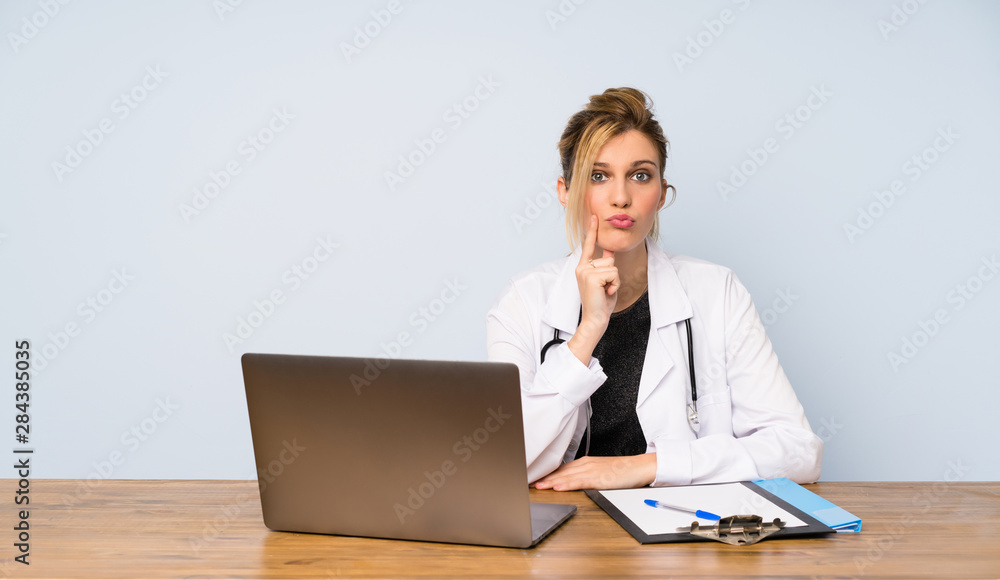 Blonde doctor woman Looking front Blonde doctor woman Looking front