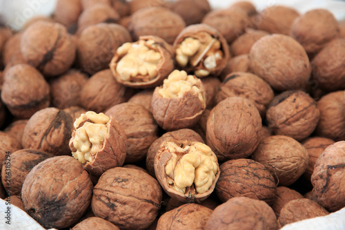 Turkey, Aydin Province, Nazilli, open-air market. Fresh shelled walnuts.