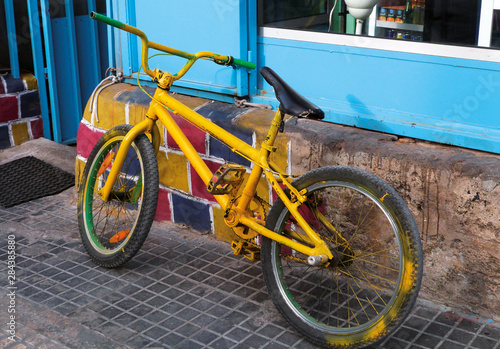Yellow vintage and retro style bicycle