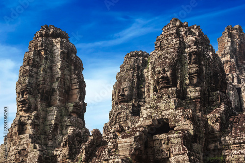 Siem Reap, Cambodia. Ancient ruins and towers of the Bayon Temple in Angkor Thom