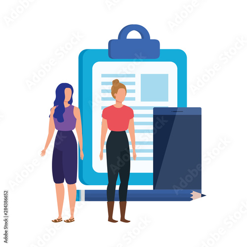young women with checklist characters