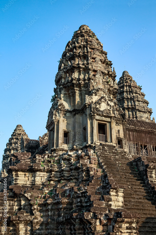 Siem Reap, Cambodia. Ancient ruins and towers of the Bayon Temple Angkor Wat